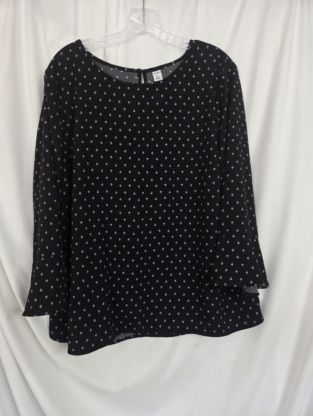Old Navy Black Blouse Purple/Green Print Flowy Fit Size XL